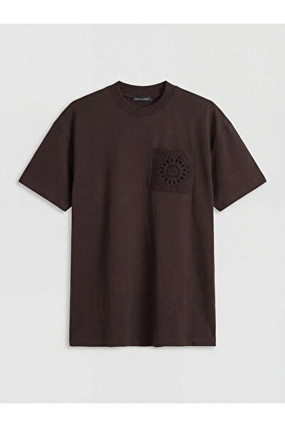 LC Waikiki Καφέ Γυναικείο T-Shirt με Δαντέλα και Κέντημα σε Σχέδιο Ποδηλάτου