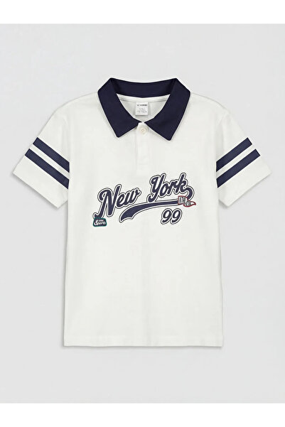 LC Waikiki Λευκό μπλουζάκι με λαιμόκοψη πόλο και στάμπα New York για αγόρια