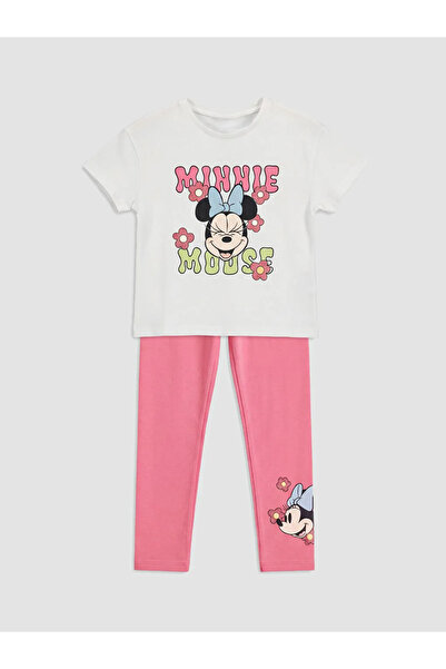 LC Waikiki Tricou și jambiere pentru fetițe cu imprimeu Minnie Mouse alb