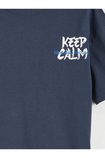 LC Waikiki Tricou cu imprimeu pentru băieți, albastru marin, cu guler tip bic...