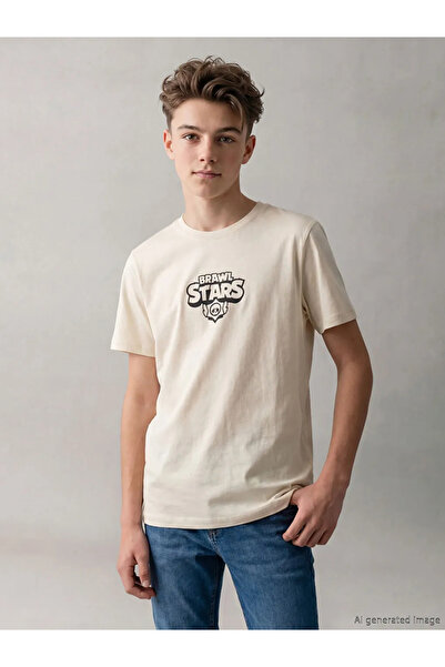 LC Waikiki Μπεζ μπλουζάκι για αγόρια με στάμπα Brawl Stars