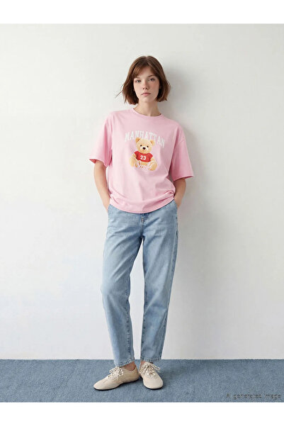 LC Waikiki Ροζ γυναικείο μπλουζάκι με στάμπα Manhattan