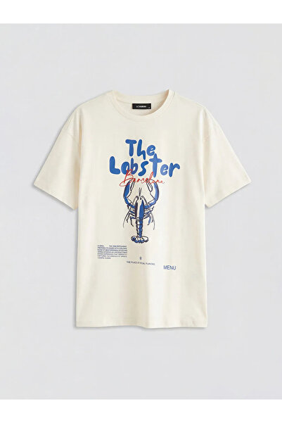 LC Waikiki Γυναικείο T-Shirt με στάμπα Ecru Crew Neck