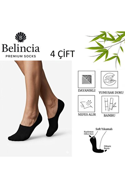 belincia Bamboo 4-Pack Women's Ballerina Black Sports Socks/Seamless/Invisibl...