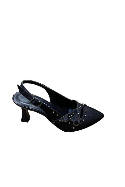 Yaren Moda Γυναικείο στιλέτο με κεντημένο τακούνι και ανοιχτή πλάτη