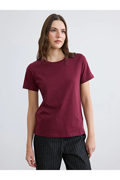 LC Waikiki Γυναικείο μπλουζάκι με λαιμόκοψη μπορντό