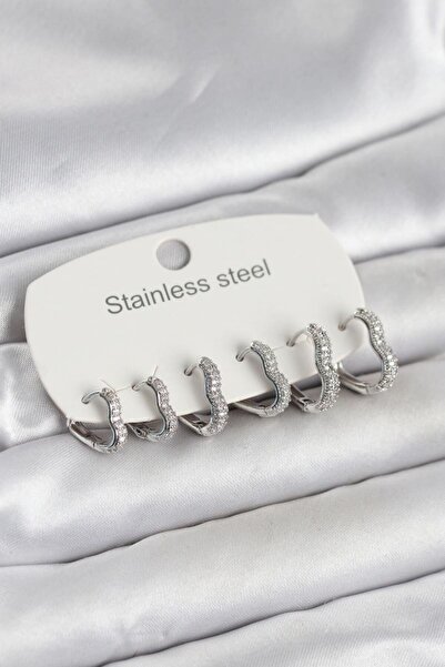 norsary 316L Steel Silver Color 6 Piece Set Heart Form Women Earrings