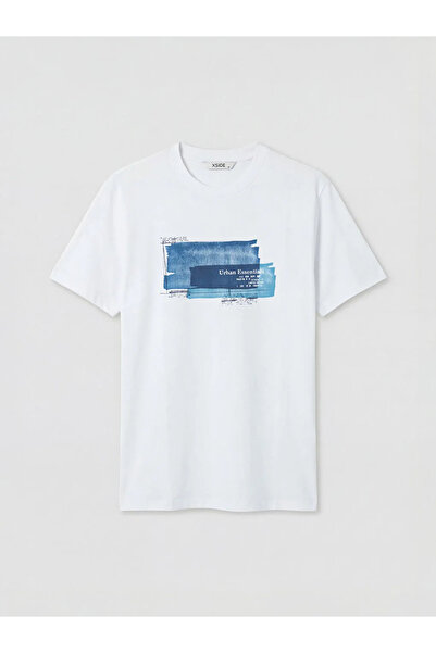 LC Waikiki Tricou alb pentru bărbați cu decolteu cu imprimeu