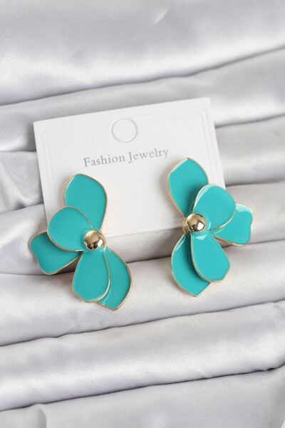 norsary Turquoise Enamel Lotus Model Brass Women's Earrings