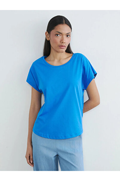 LC Waikiki Μπλε Ριχτό Γυναικείο T-Shirt