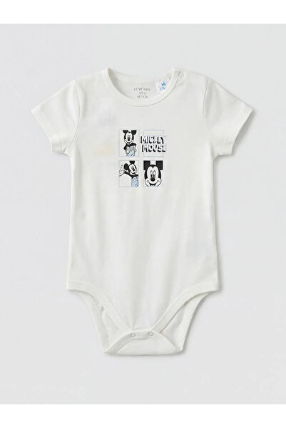 LC Waikiki Ecru bicycle collar mickey mouse Printed baby boy bodysuit 2-pack