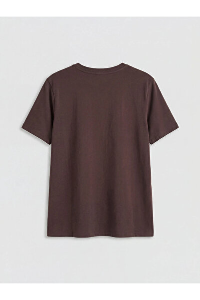 LC Waikiki Καφέ γυναικείο μπλουζάκι με λαιμόκοψη ποδηλάτου και στρας