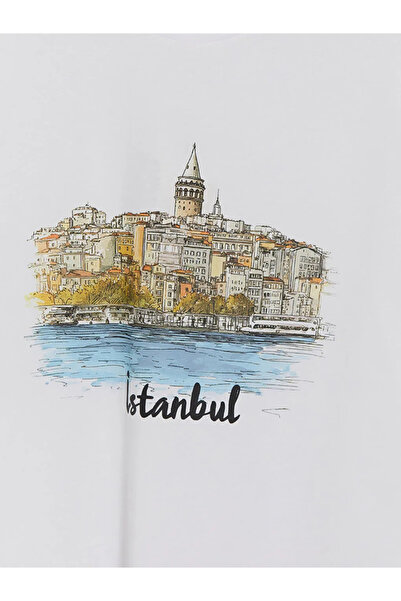 LC Waikiki Λευκό γυναικείο μπλουζάκι με στάμπα Istanbul Crew Neck