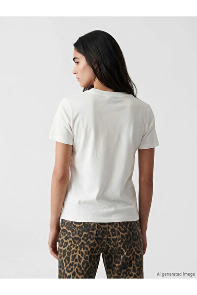 LC Waikiki Λευκό γυναικείο μπλουζάκι με λαιμόκοψη ποδηλάτου και στάμπα Brooklyn