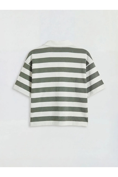 LC Waikiki Πράσινο γυναικείο μπλουζάκι με ριγέ λαιμόκοψη πόλο