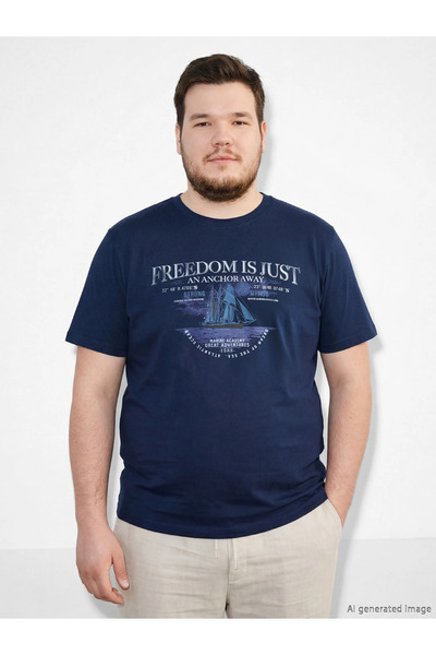 LC Waikiki Tricou pentru bărbați din bumbac pieptănat cu decolteu albastru bl...