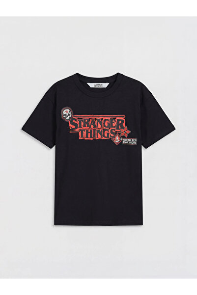 LC Waikiki Μαύρο μπλουζάκι για αγόρια με στάμπα Stranger Things
