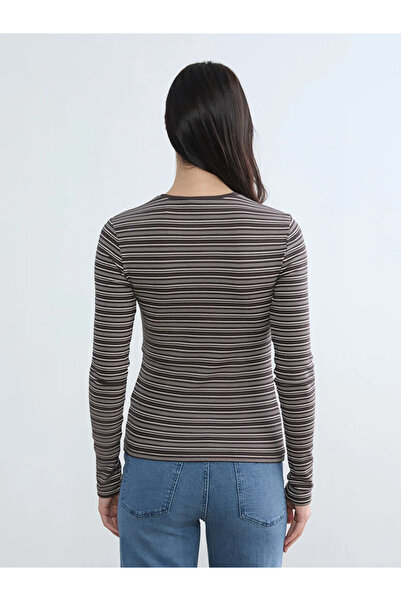 LC Waikiki Καφέ γυναικείο κορμάκι με ριγέ λαιμόκοψη