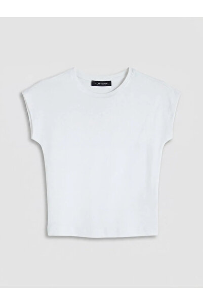 LC Waikiki Λευκό Γυναικείο Crop Top με λαιμόκοψη ποδηλάτου