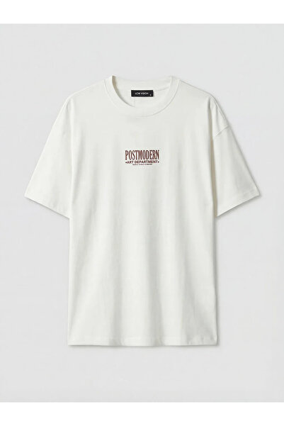 LC Waikiki Γυναικείο μπλουζάκι με λευκό λαιμόκοψη με στάμπα oversize