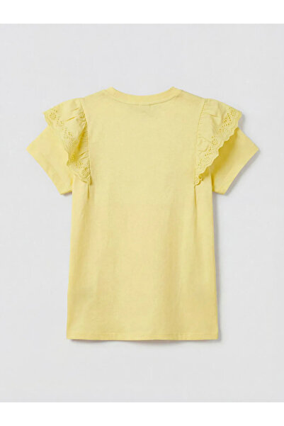 LC Waikiki Κίτρινο T-shirt για κορίτσια με λαιμόκοψη ποδηλάτου και Μπροντερί ...