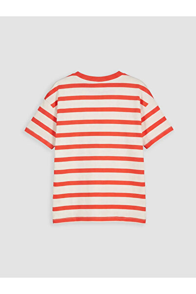 LC Waikiki Κόκκινο μπλουζάκι για αγόρια με ριγέ λαιμόκοψη