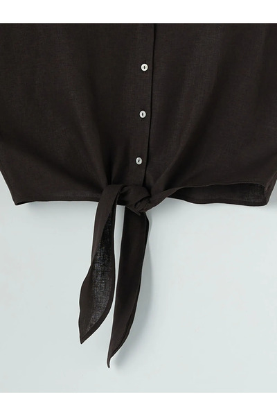 LC Waikiki Καφέ Γυναικείο Πουκάμισο από Μείγμα Λινών Υφασμάτων