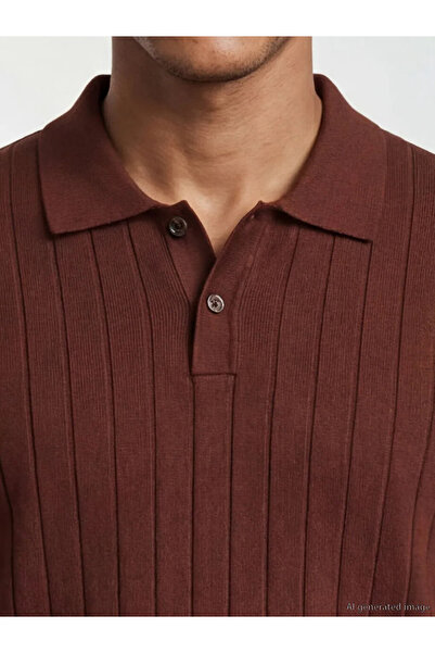 LC Waikiki Tricou tricotat pentru bărbați, maro, cu guler polo și dungi