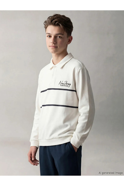 LC Waikiki Λευκό Κεντημένο Μπλουζάκι και Παντελόνι για Αγόρια