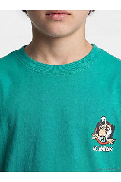 LC Waikiki Πράσινο μπλουζάκι για αγόρια με στάμπα Nostalgic Monkey