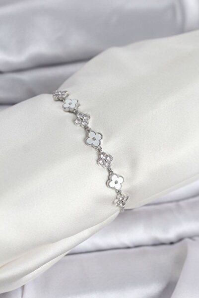 norsary Silver Color Zircon Stone Row Clover Model Women's Bracelet with Elev...