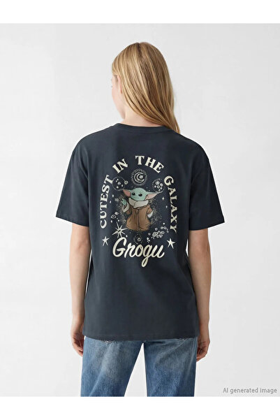 LC Waikiki Ανθρακί Γυναικείο μπλουζάκι με στάμπα The Mandalorian