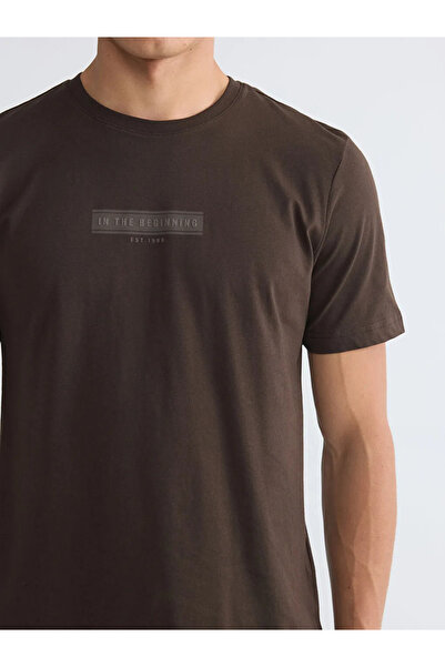 LC Waikiki Tricou bărbătesc din bumbac pieptănat, cu imprimeu, maro, cu guler...
