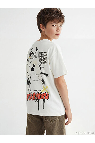 LC Waikiki Μπλουζάκι για αγόρια με στάμπα Ecru Pikachu