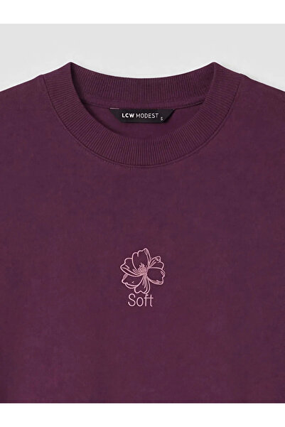 LC Waikiki Μωβ γυναικείο μπλουζάκι με στάμπα Crew Neck