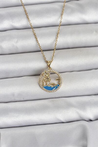 norsary 316L Steel Chain Gold Color Zircon Stone Sea Themed Women's Necklace