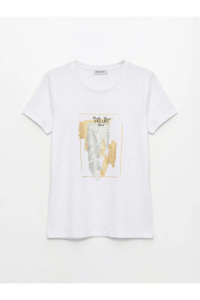 LC Waikiki Γυναικείο μπλουζάκι με λευκό λαιμόκοψη