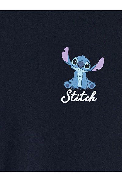 LC Waikiki Γυναικείο μπλουζάκι με στάμπα Lilo & Stitch σε μπλε ναυτικό χρώμα