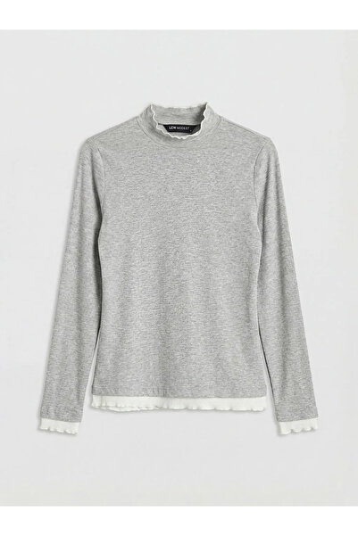 LC Waikiki Γκρι γυναικείο κορμάκι με ψηλό γιακά και βολάν