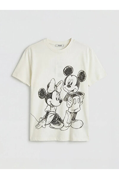 LC Waikiki Μπεζ γυναικείο μπλουζάκι με στάμπα Μίκυ Μάους
