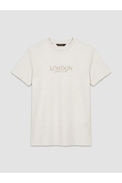 LC Waikiki Μπεζ γυναικείο μπλουζάκι με στάμπα London Crew Neck
