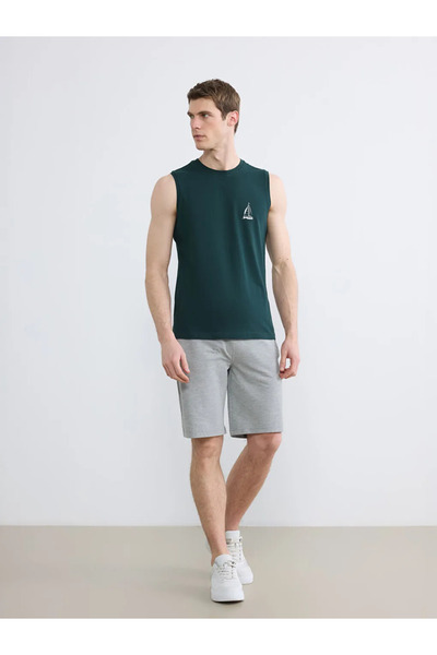 LC Waikiki Tricou fără mâneci pentru bărbați cu imprimeu verde Crew Neck