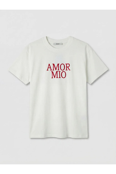 LC Waikiki Λευκό γυναικείο μπλουζάκι με λαιμόκοψη Με κέντημα