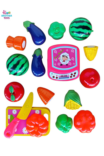 Brother Toys Oyuncak 17 Parça Ocaklı Meyve Sebze Kesme Seti Bıçak Tabak Ve Ke...