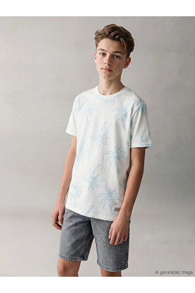 LC Waikiki Μπλουζάκι για αγόρια με τιρκουάζ σχέδιο φοίνικα