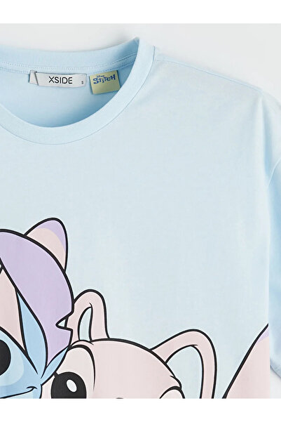 LC Waikiki Γυναικείο μπλουζάκι με στάμπα Lilo & Stitch σε μπλε χρώμα