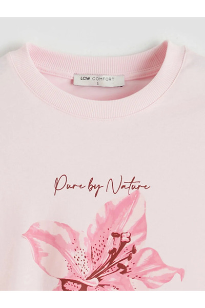 LC Waikiki Γυναικείο μπλουζάκι Pink Crew Neck Floral με τύπωμα