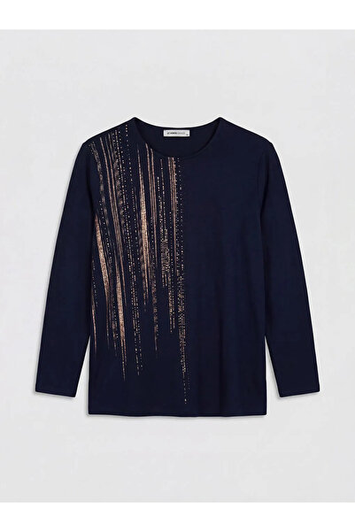 LC Waikiki Γυναικείο μπλουζάκι Navy Blue Crew Neck Με σχέδιο