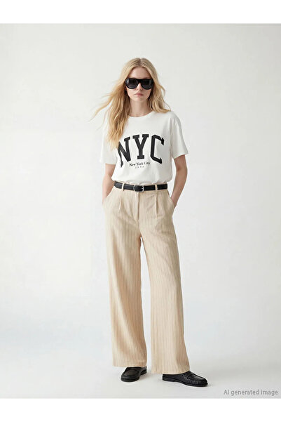 LC Waikiki Λευκό γυναικείο μπλουζάκι με στάμπα της Νέας Υόρκης