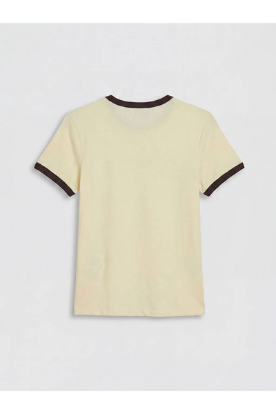 LC Waikiki Κίτρινο T-shirt με λαιμόκοψη με τύπωμα για γυναίκες